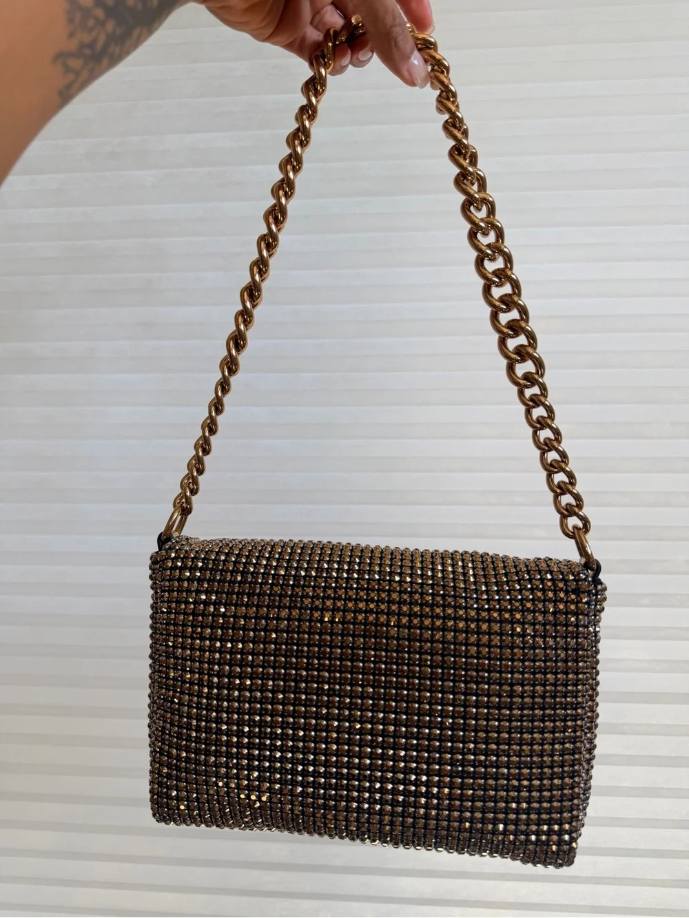 Kurt Geiger London Gold Crystal Small Party Shoulder Bag